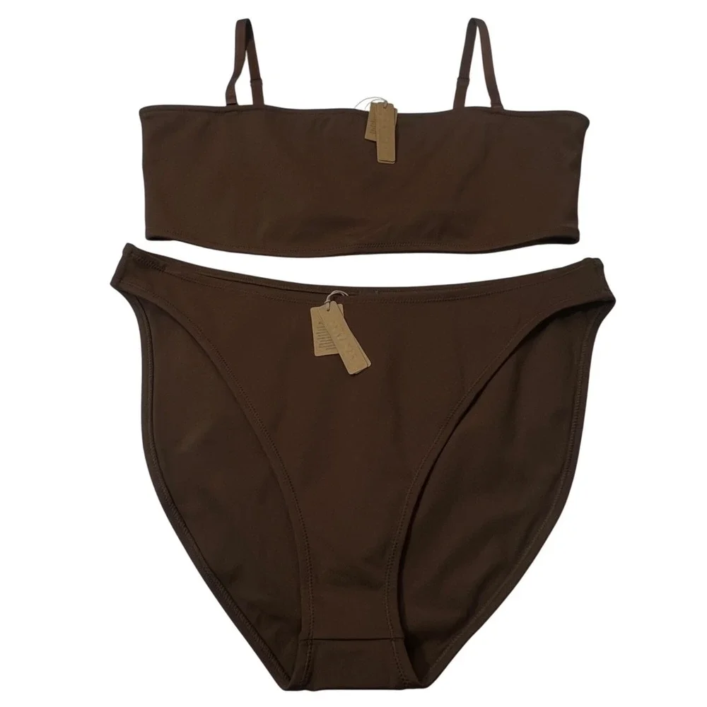 SKIMS Shaping Swim Set Bandeau Top + Dipped Bikini‎ Bottom Cocoa 3X